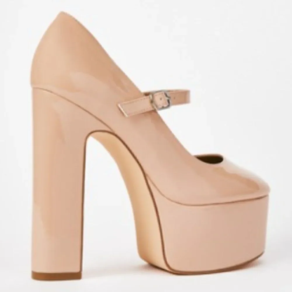 Shoe Dazzle Nude Patent Mary Jane Platform Heels